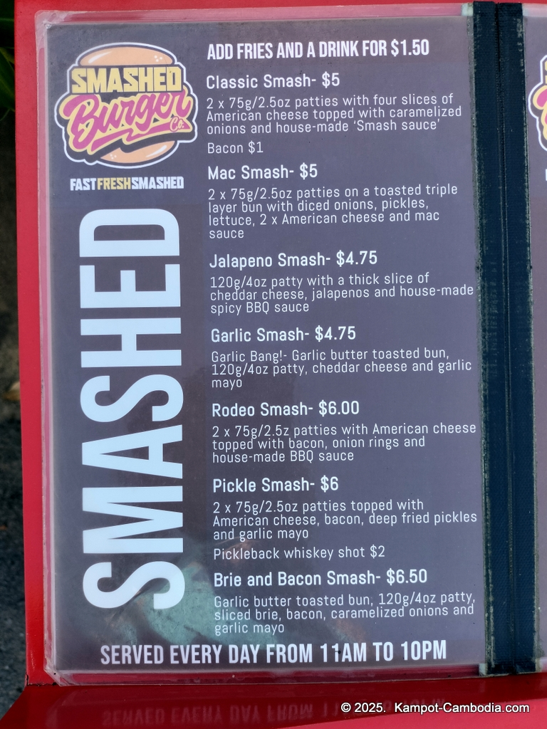 smashed burger in kampot, cambodia