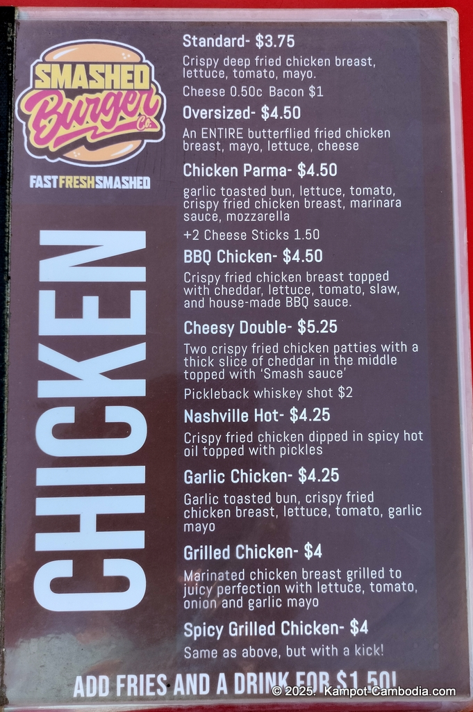 smashed burger in kampot, cambodia