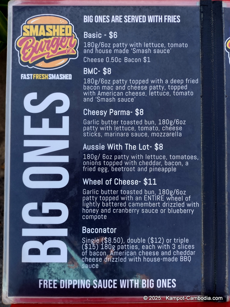 smashed burger in kampot, cambodia