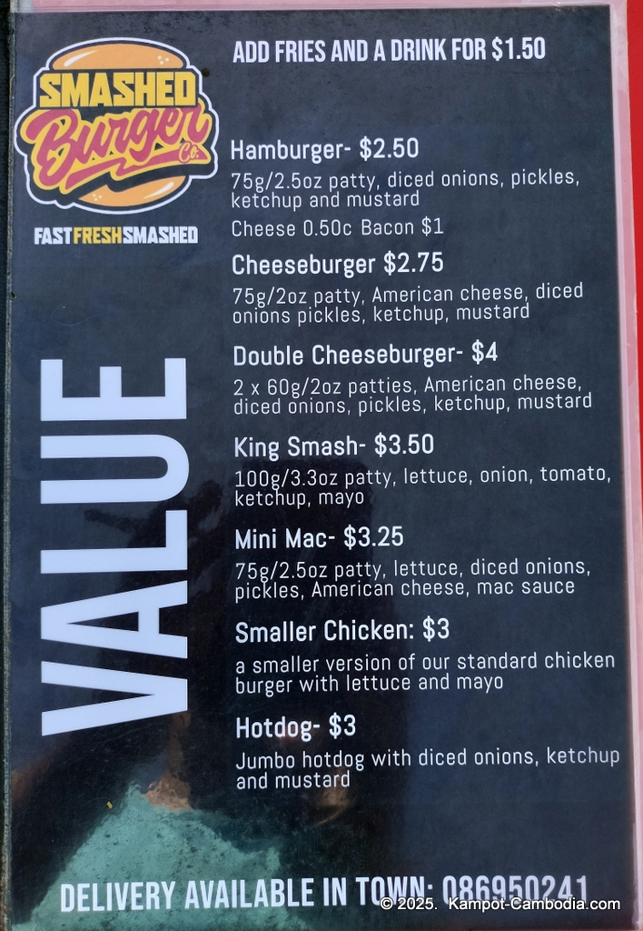 smashed burger in kampot, cambodia