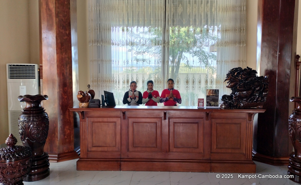 Heritage Village in Kampot, Cambodia. Wooden houses near the Kampot River.