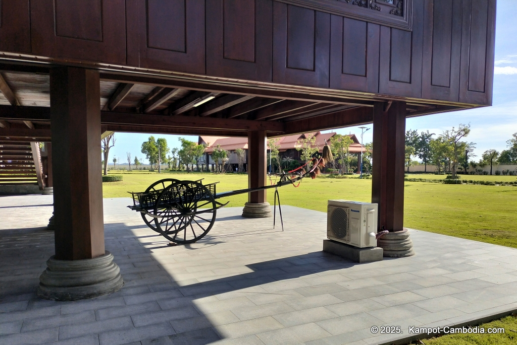 Heritage Village in Kampot, Cambodia. Wooden houses near the Kampot River.