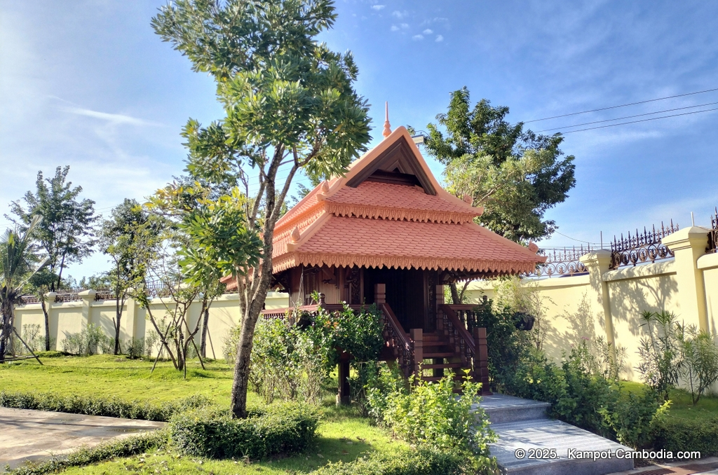 Heritage Village in Kampot, Cambodia. Wooden houses near the Kampot River.