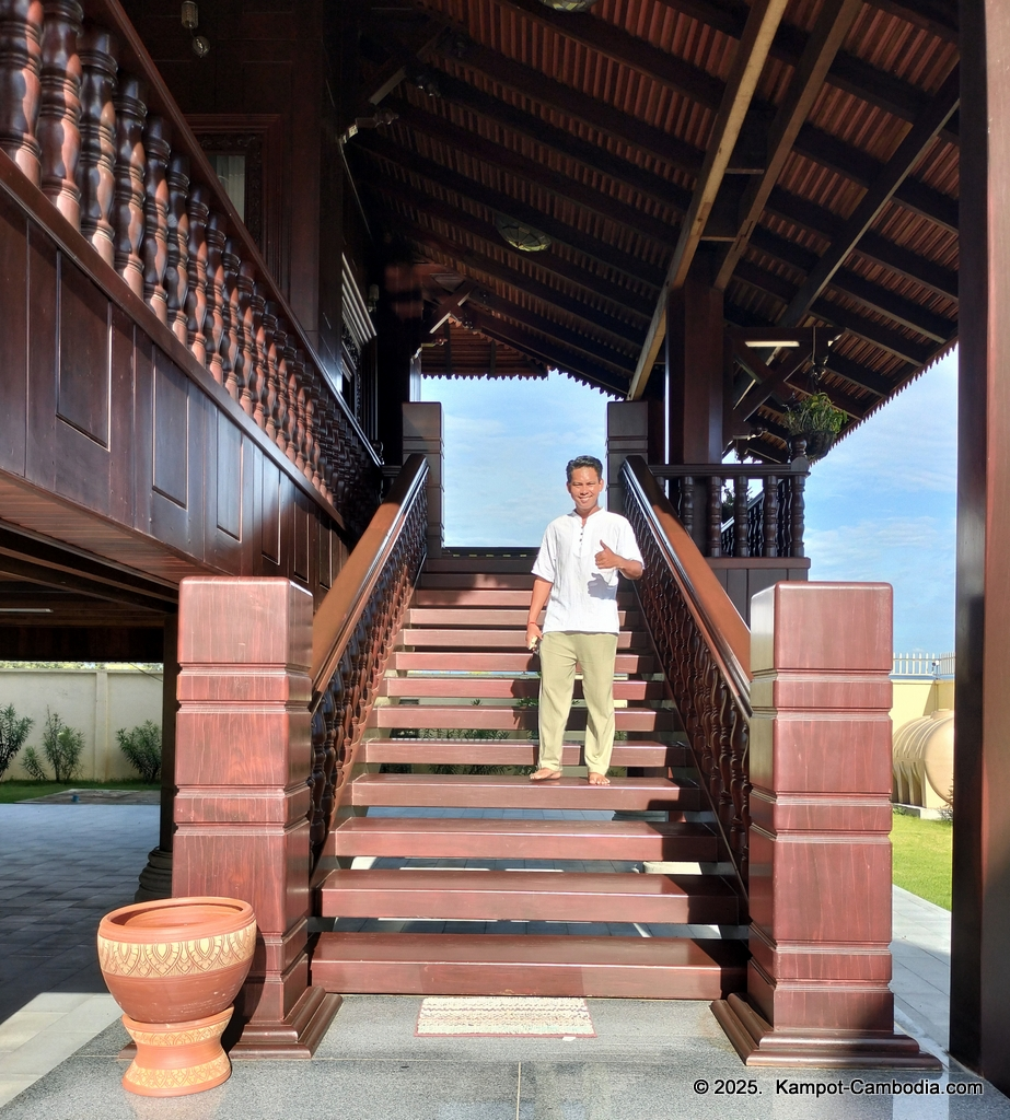 Heritage Village in Kampot, Cambodia. Wooden houses near the Kampot River.