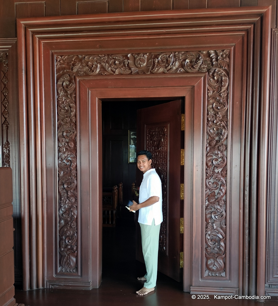 Heritage Village in Kampot, Cambodia. Wooden houses near the Kampot River.