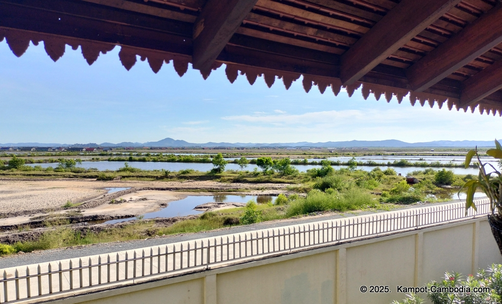 Heritage Village in Kampot, Cambodia. Wooden houses near the Kampot River.