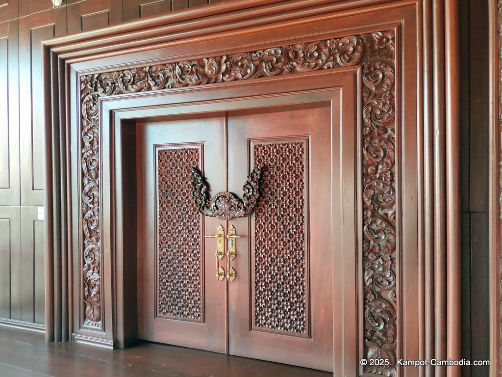 Heritage Village in Kampot, Cambodia. Wooden houses near the Kampot River.