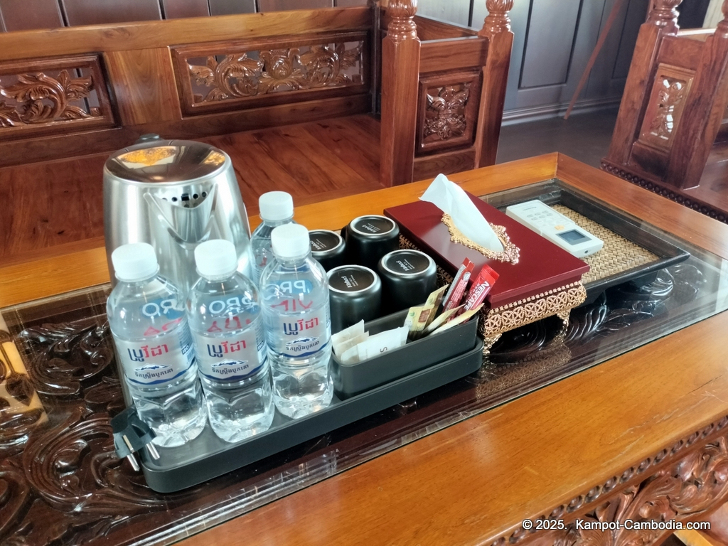 Heritage Village in Kampot, Cambodia. Wooden houses near the Kampot River.