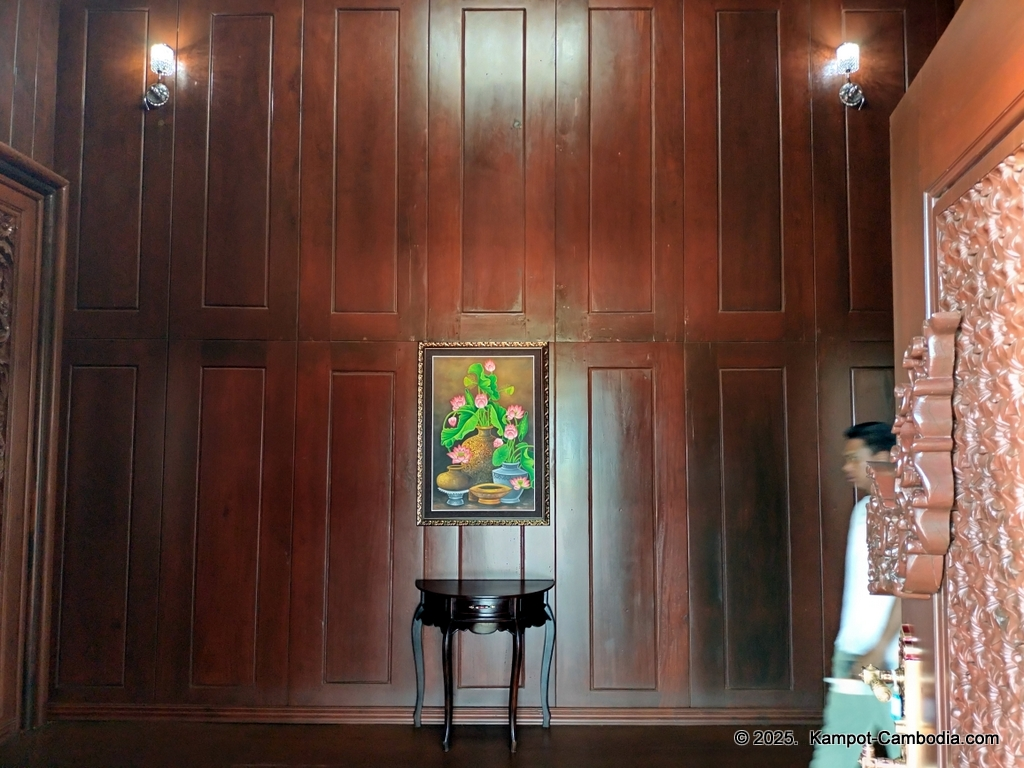 Heritage Village in Kampot, Cambodia. Wooden houses near the Kampot River.