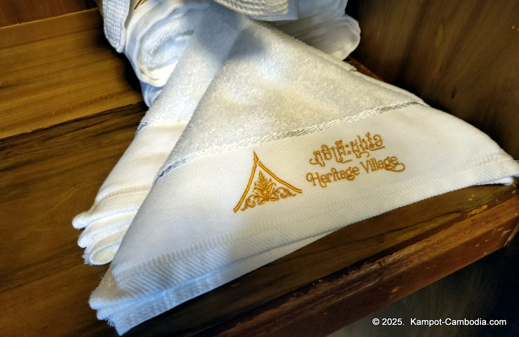 Heritage Village in Kampot, Cambodia. Wooden houses near the Kampot River.