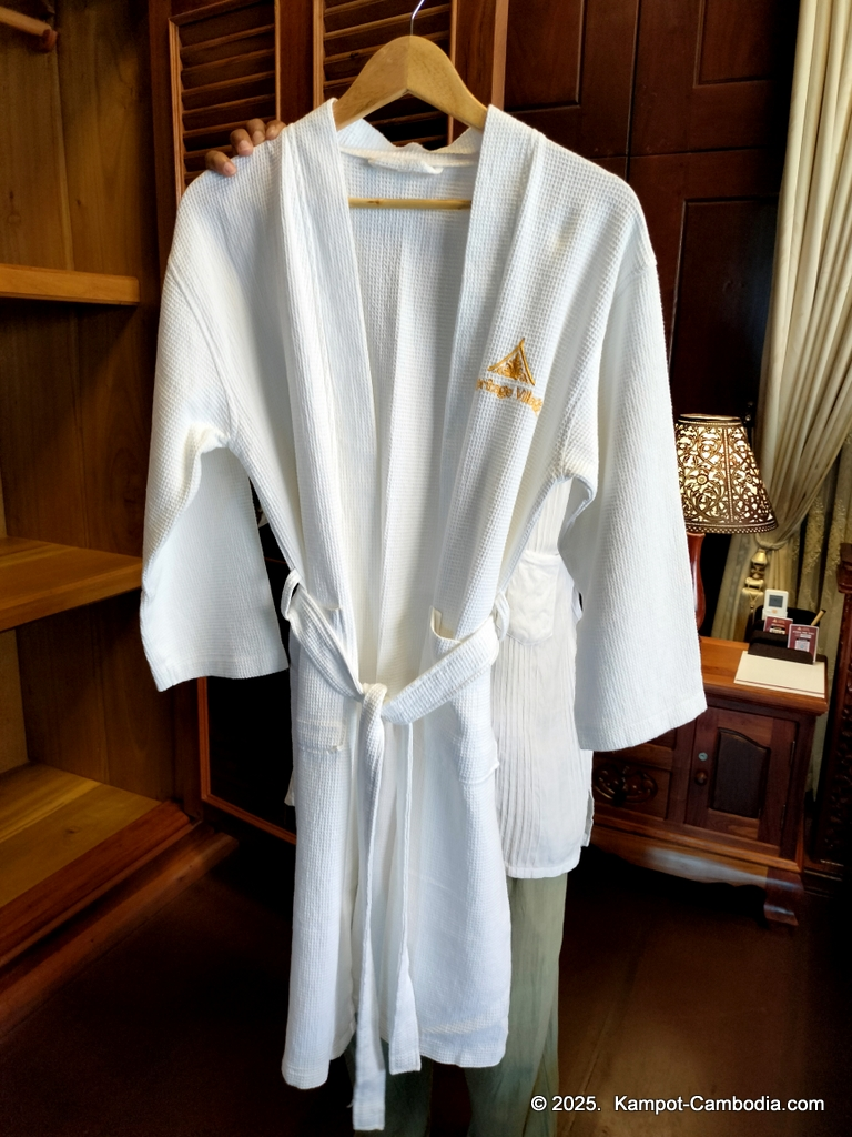 Heritage Village in Kampot, Cambodia. Wooden houses near the Kampot River.