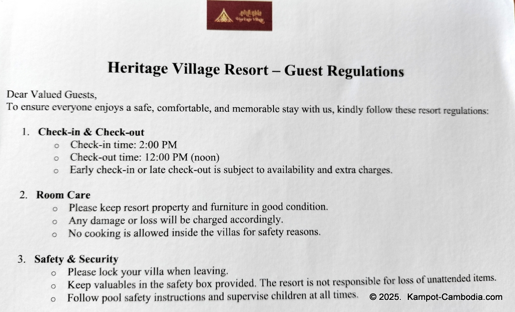 Heritage Village in Kampot, Cambodia. Wooden houses near the Kampot River.