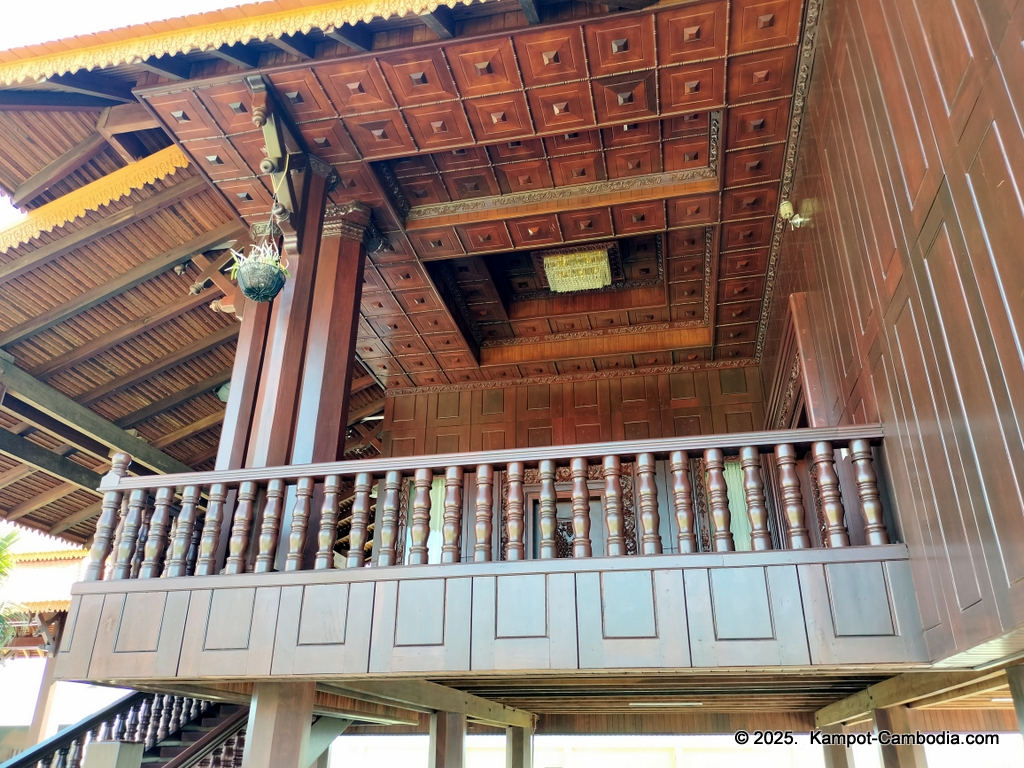 Heritage Village in Kampot, Cambodia. Wooden houses near the Kampot River.