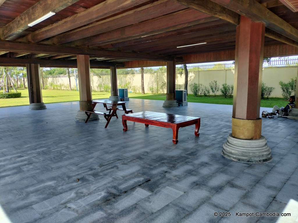 Heritage Village in Kampot, Cambodia. Wooden houses near the Kampot River.