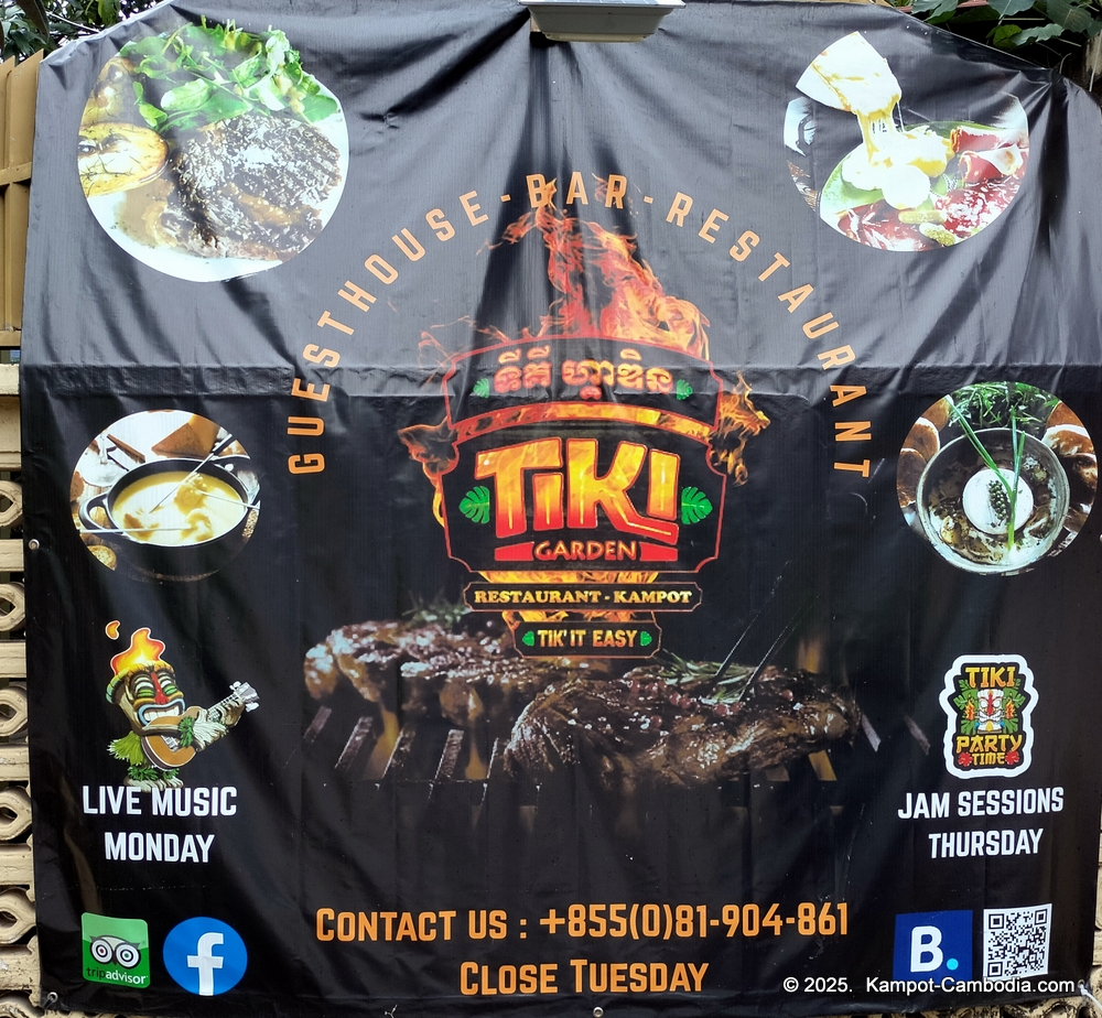 tiki garden in kampot cambodia. french restaurant and music bar.