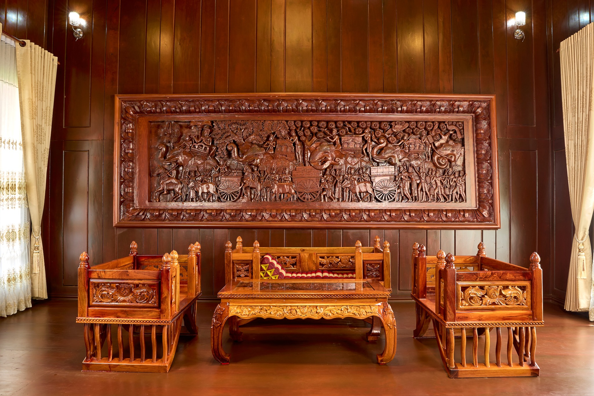 Heritage Village in Kampot, Cambodia. Wooden houses near the Kampot River.