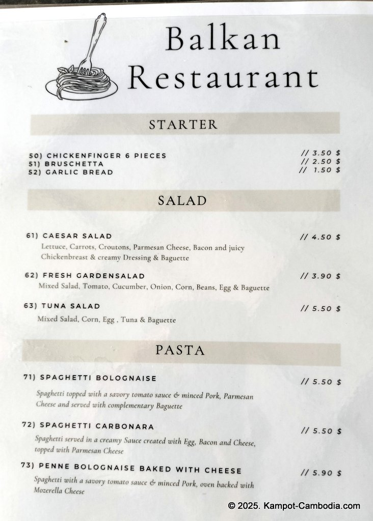 balkan restaurant with serbian chef in kampot, cambodia at the coconut paradise bungalows