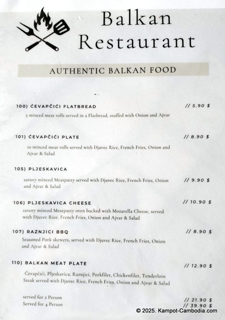 balkan restaurant with serbian chef in kampot, cambodia at the coconut paradise bungalows