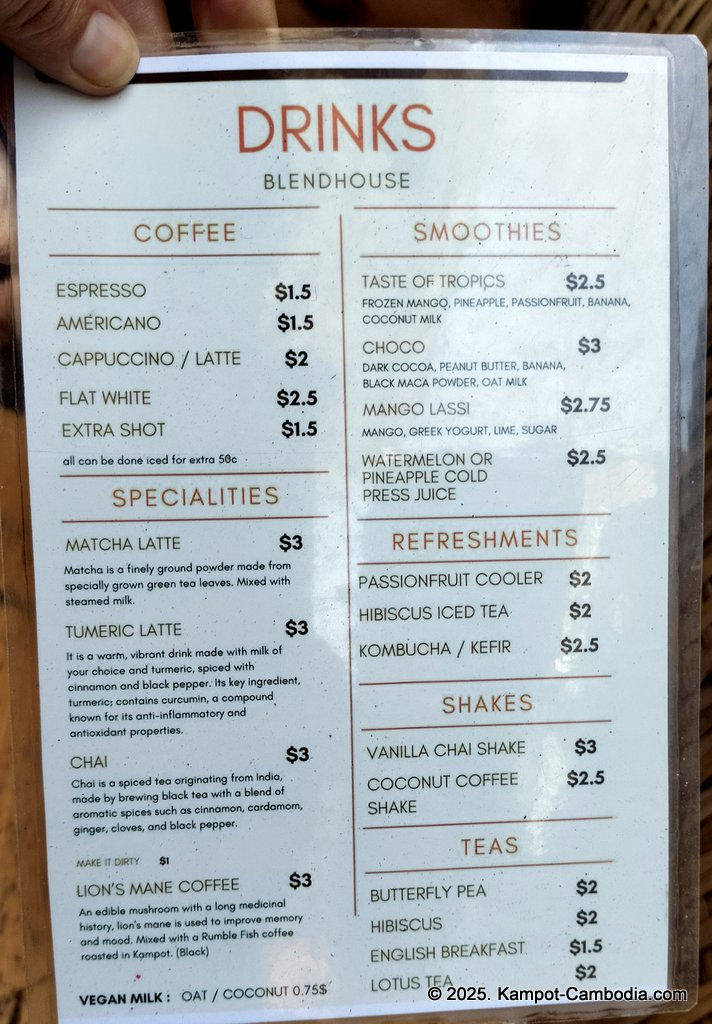 blend house coffee in kampot cambodia. yoga