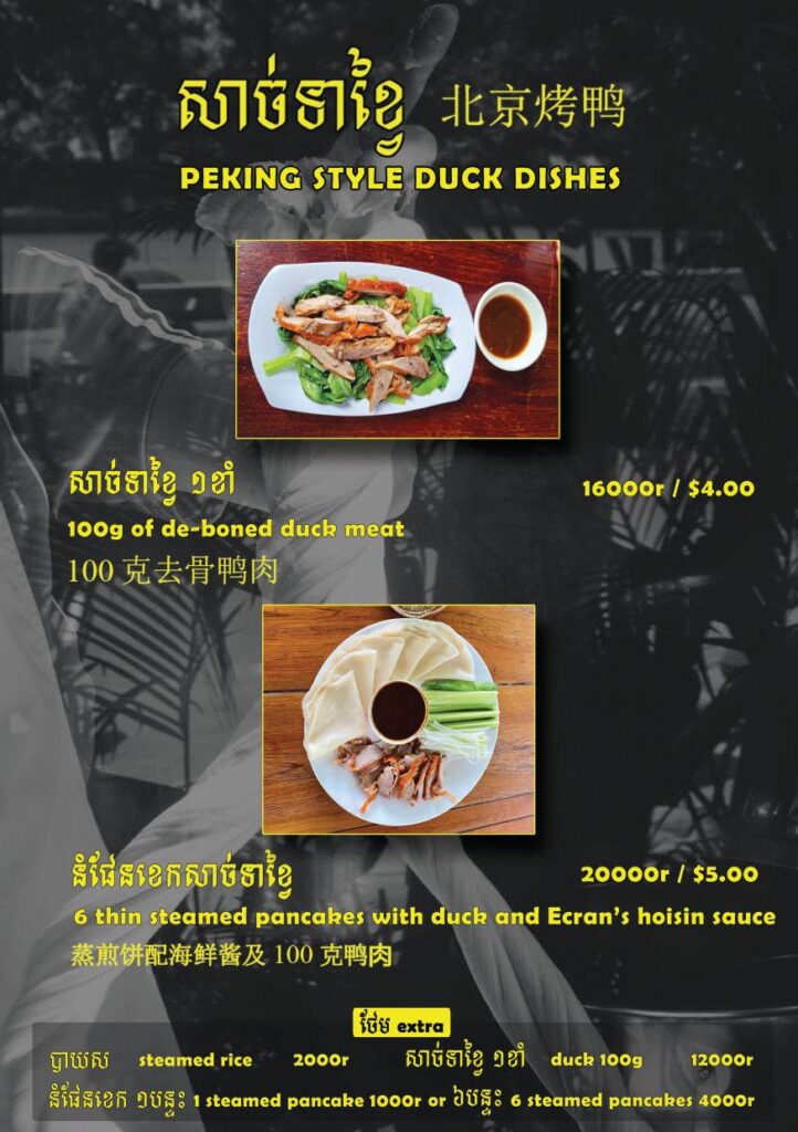 ecran noodles and home made dumplings, peking duck, chinese noodle soup, in kampot cambodia