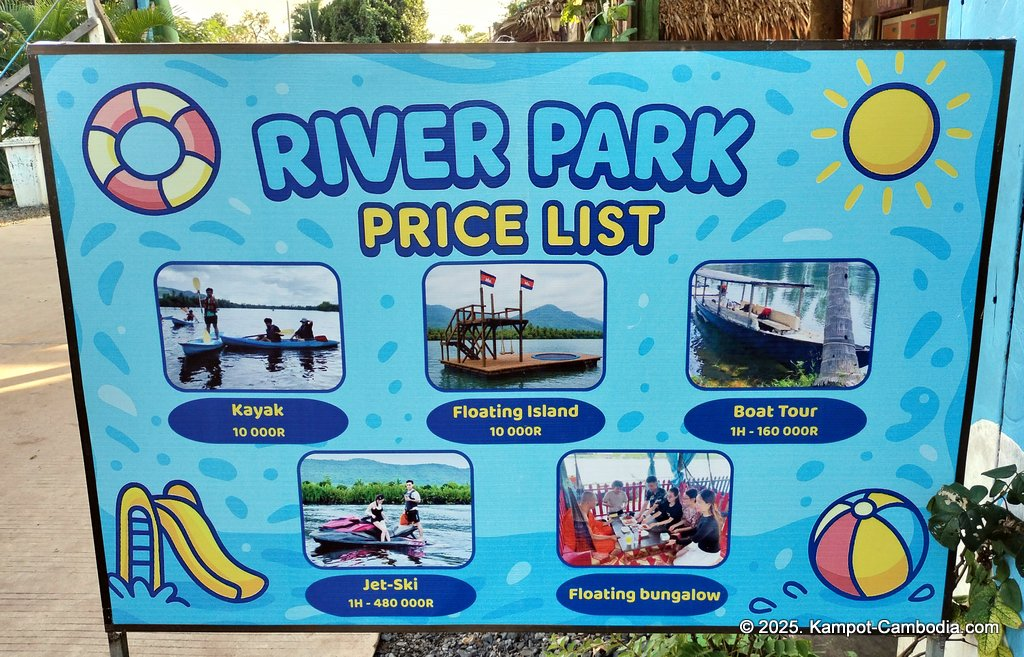 river park in kampot cambodia. Kampot Riverside restaurant and boating.