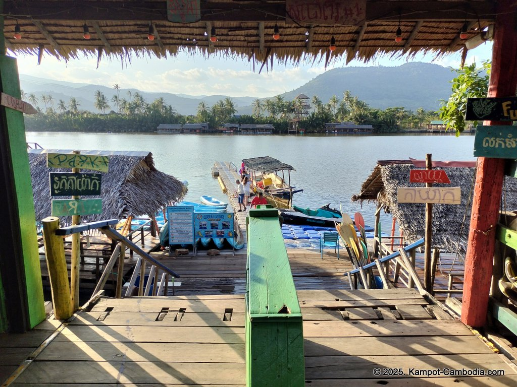 river park in kampot cambodia. Kampot Riverside restaurant and boating.