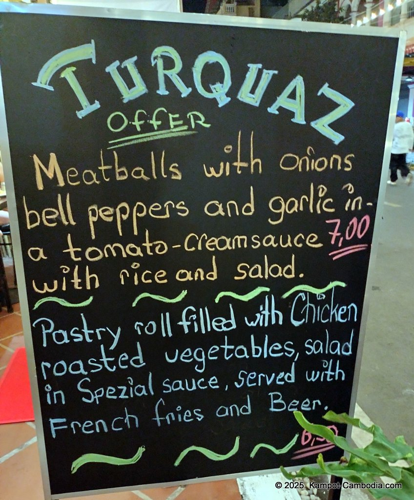 Turquaz restaurant & bar in Kampot, Cambodia. Turkish and Italian food.