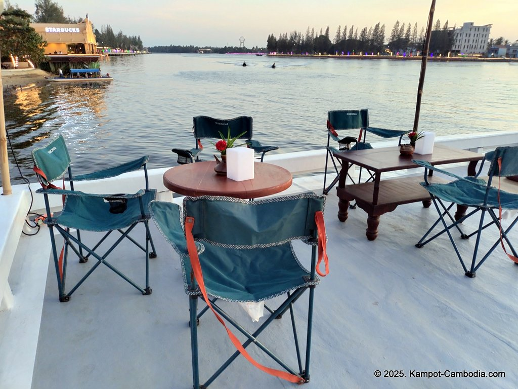 Kdam River boat restaurant in Kampot, Cambodia