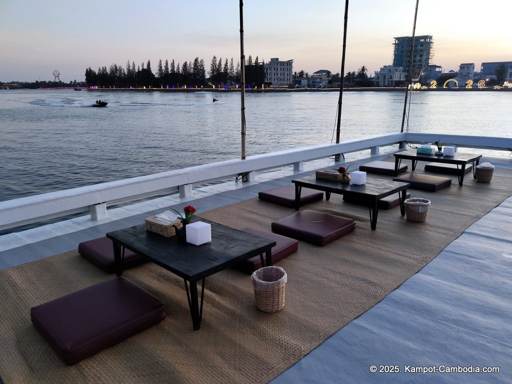 Kdam River boat restaurant in Kampot, Cambodia