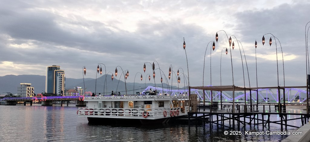 Kdam River boat restaurant in Kampot, Cambodia