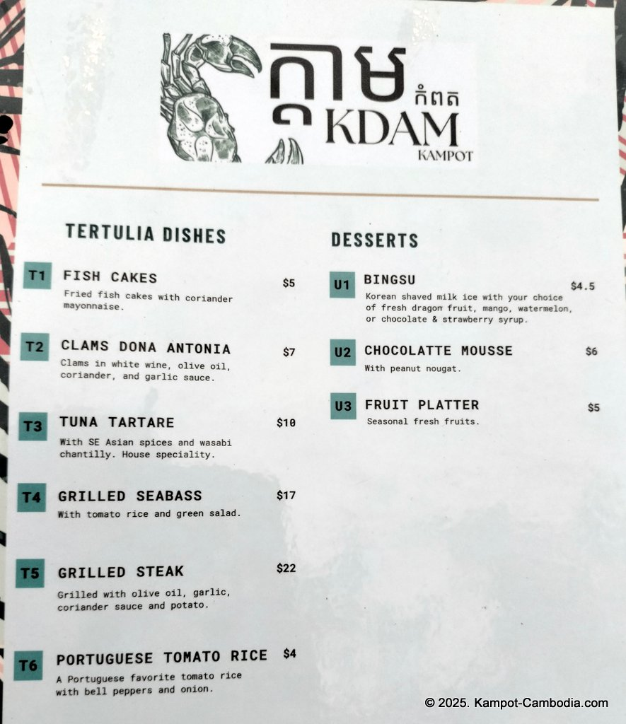 Kdam River boat restaurant in Kampot, Cambodia