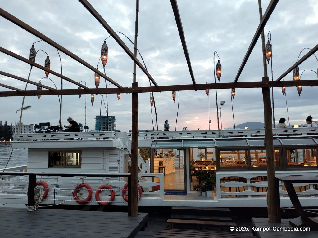 Kdam River boat restaurant in Kampot, Cambodia