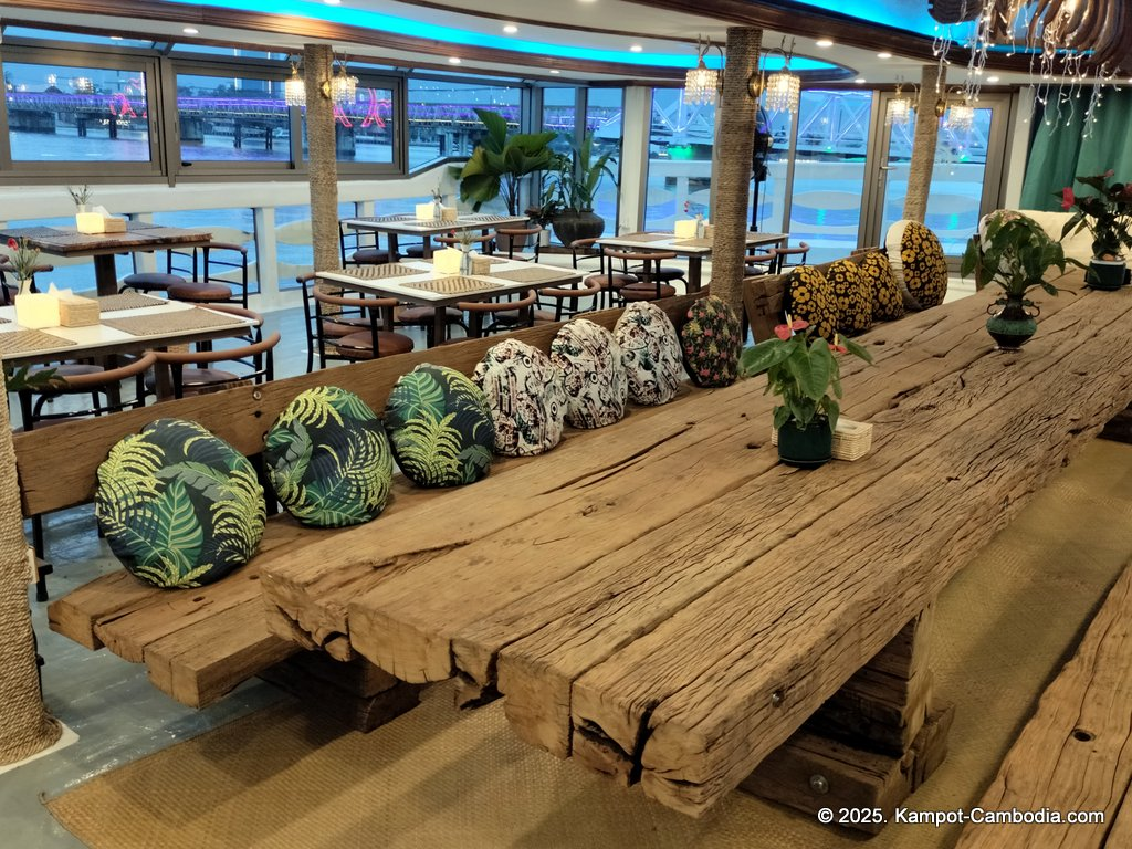 Kdam River boat restaurant in Kampot, Cambodia