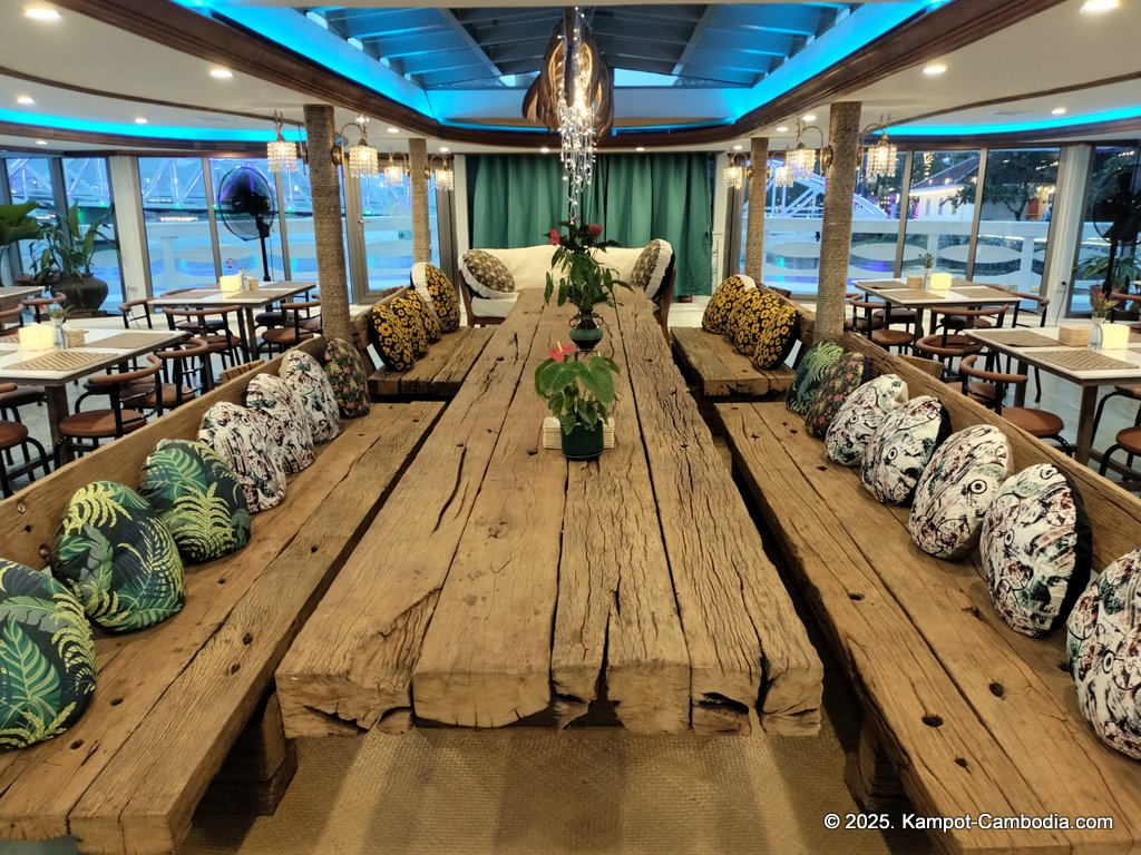 Kdam River boat restaurant in Kampot, Cambodia