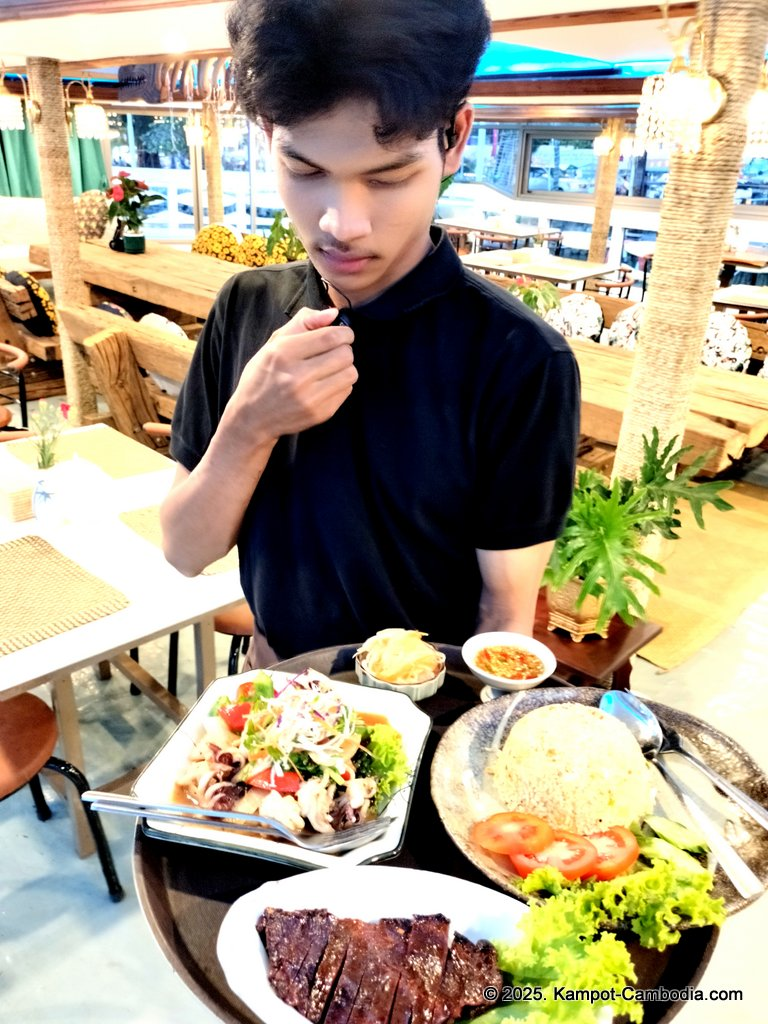 Kdam River boat restaurant in Kampot, Cambodia