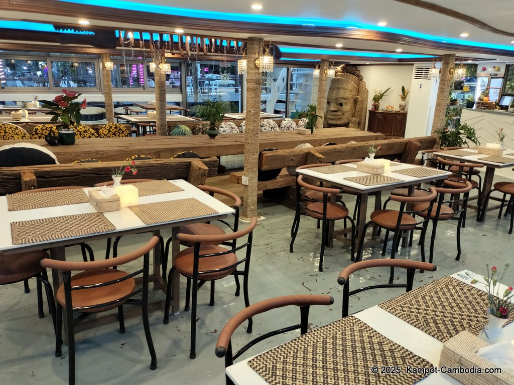 Kdam River boat restaurant in Kampot, Cambodia