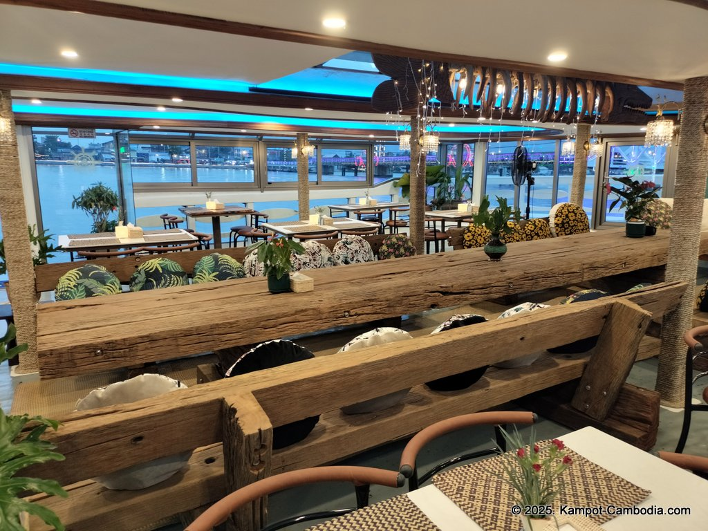 Kdam River boat restaurant in Kampot, Cambodia