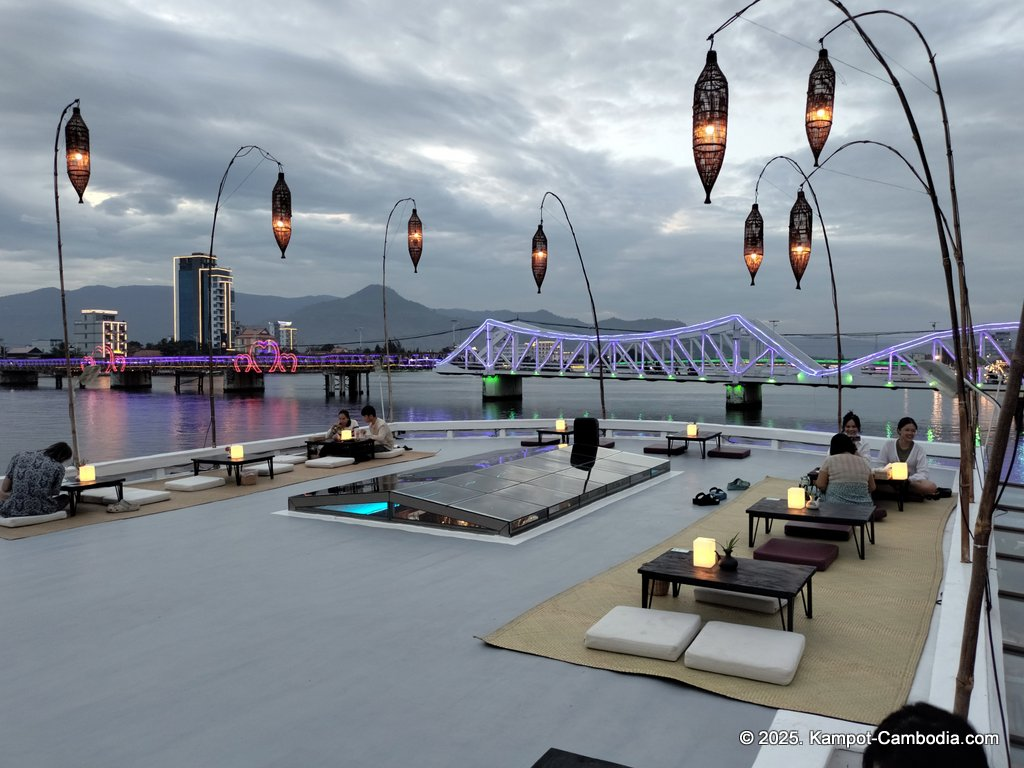 Kdam River boat restaurant in Kampot, Cambodia