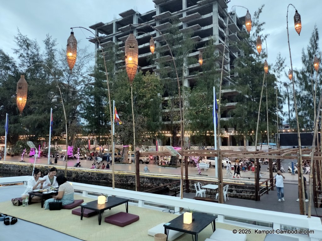 Kdam River boat restaurant in Kampot, Cambodia