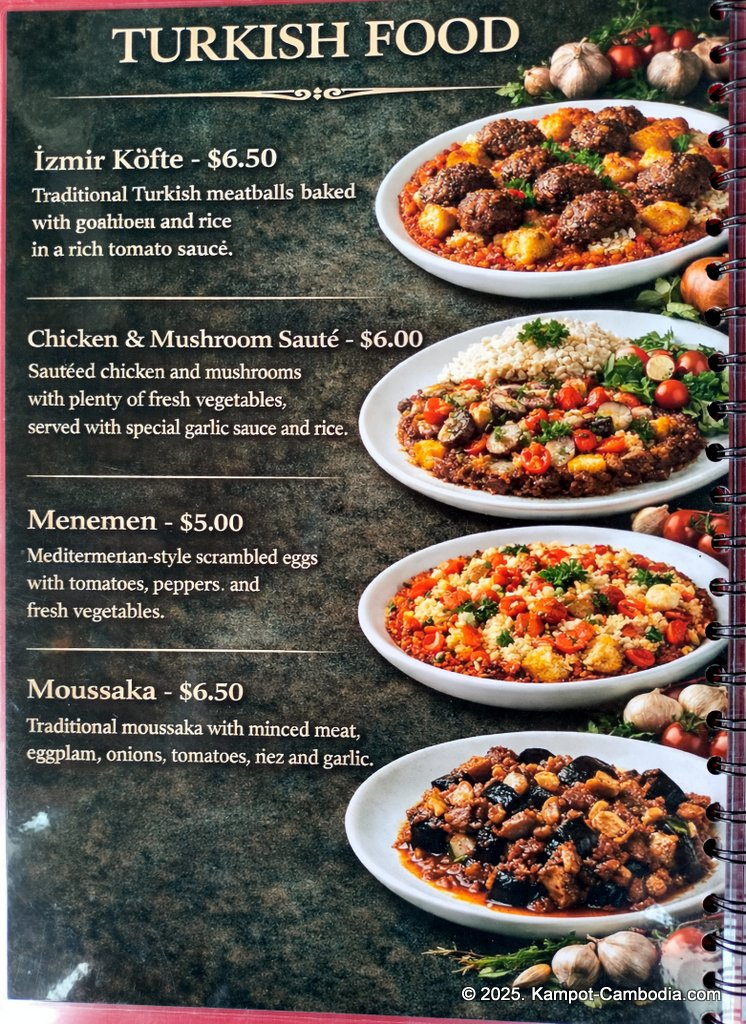 Turquaz restaurant & bar in Kampot, Cambodia. Turkish and Italian food.