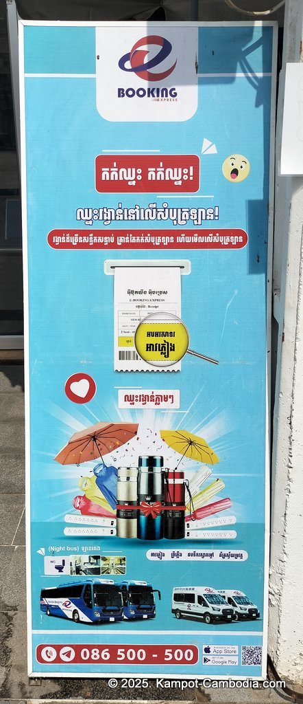 Booking Express bus between Phnom Penh and Kampot, Cambodia. Downtown Kampot.