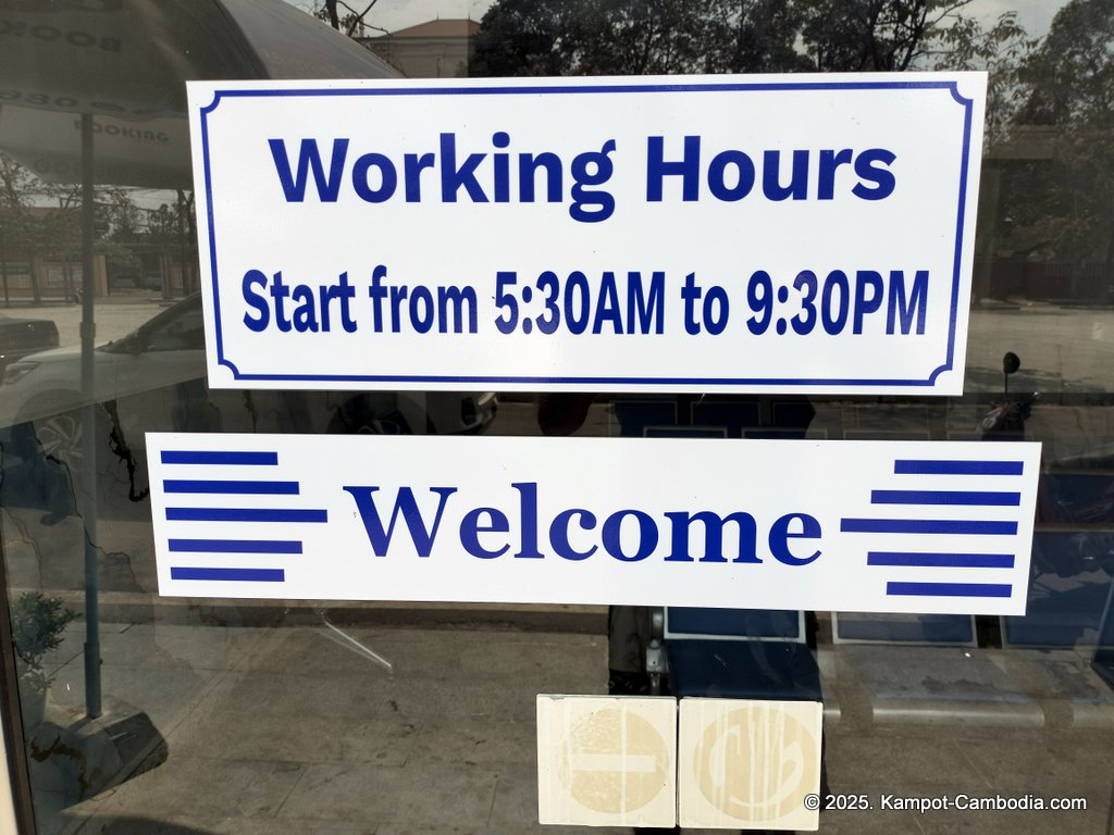 Booking Express bus between Phnom Penh and Kampot, Cambodia. Downtown Kampot.