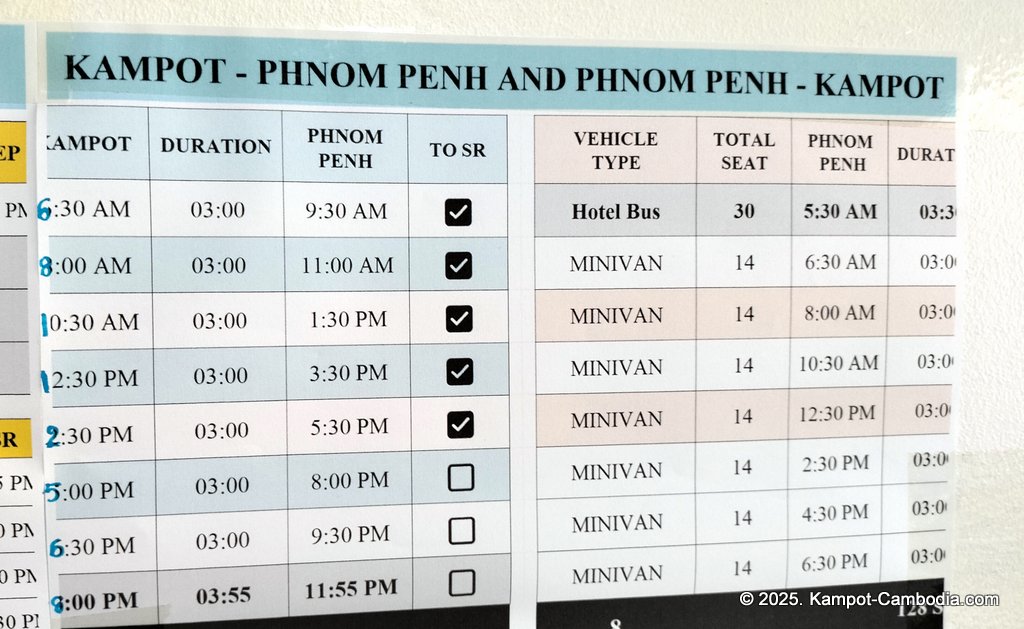 Booking Express bus between Phnom Penh and Kampot, Cambodia. Downtown Kampot.