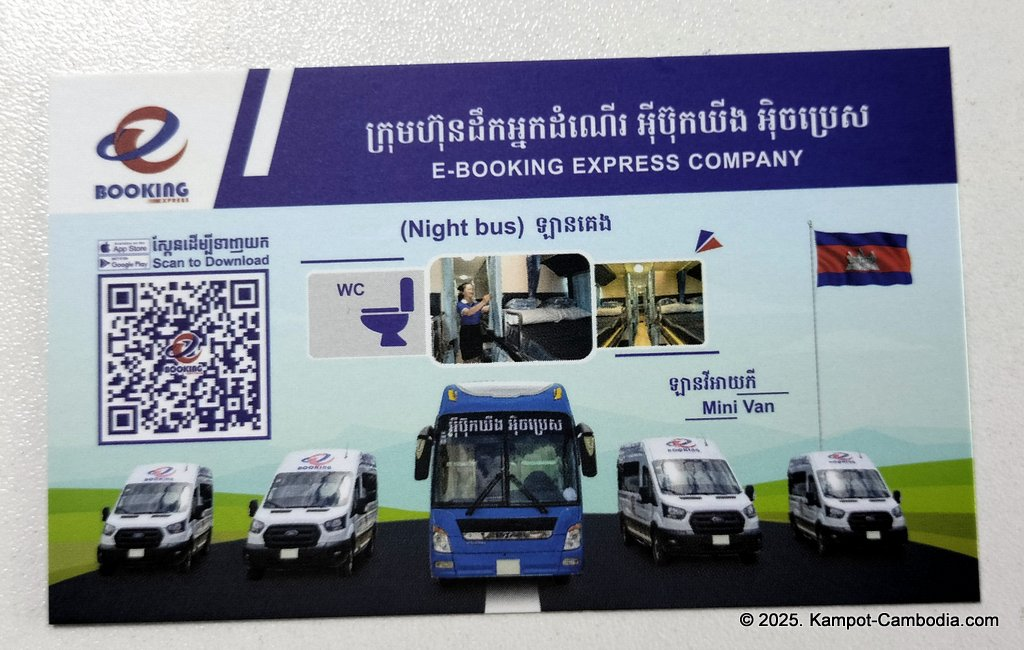 Booking Express bus between Phnom Penh and Kampot, Cambodia. Downtown Kampot.