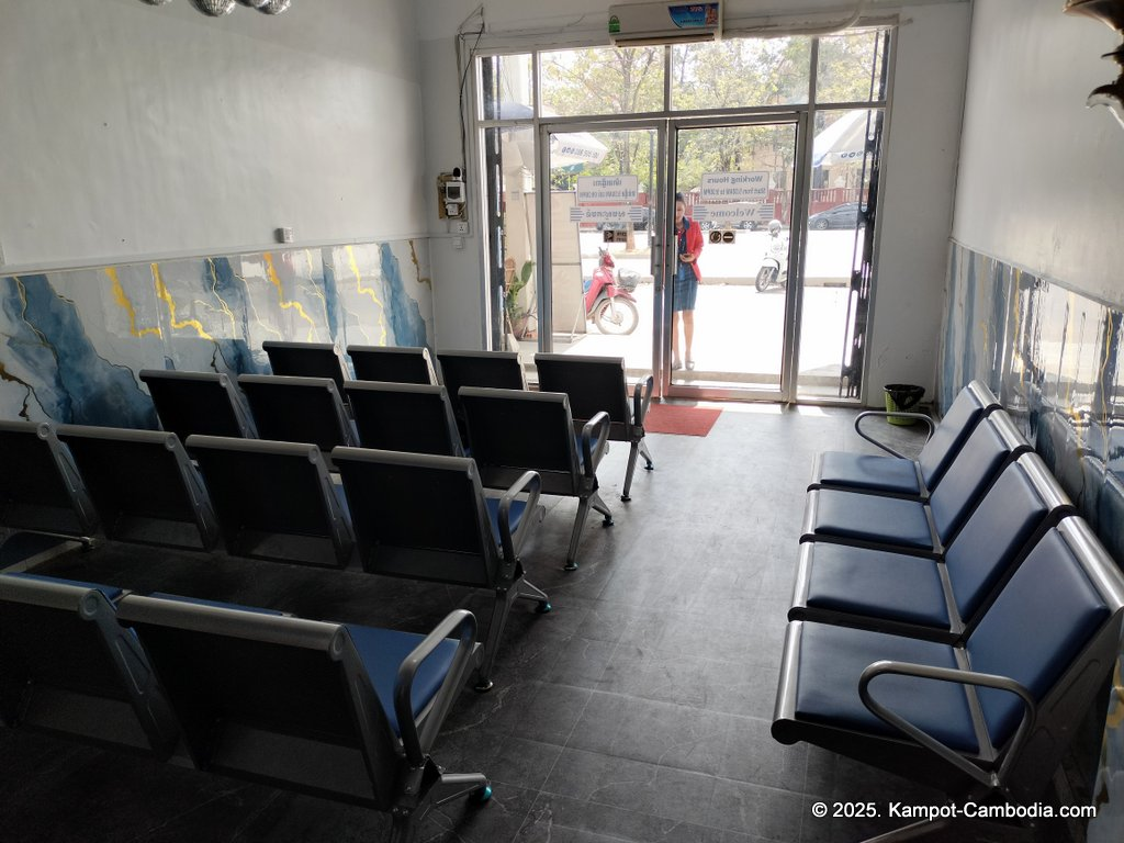 Booking Express bus between Phnom Penh and Kampot, Cambodia. Downtown Kampot.