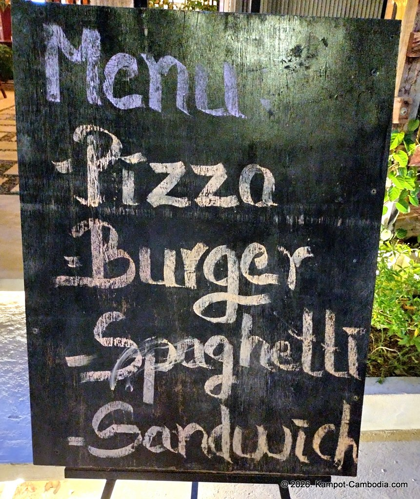 Bomey Restaurant in Kampot, Cambodia. Khmer, Western and Chinese Food.