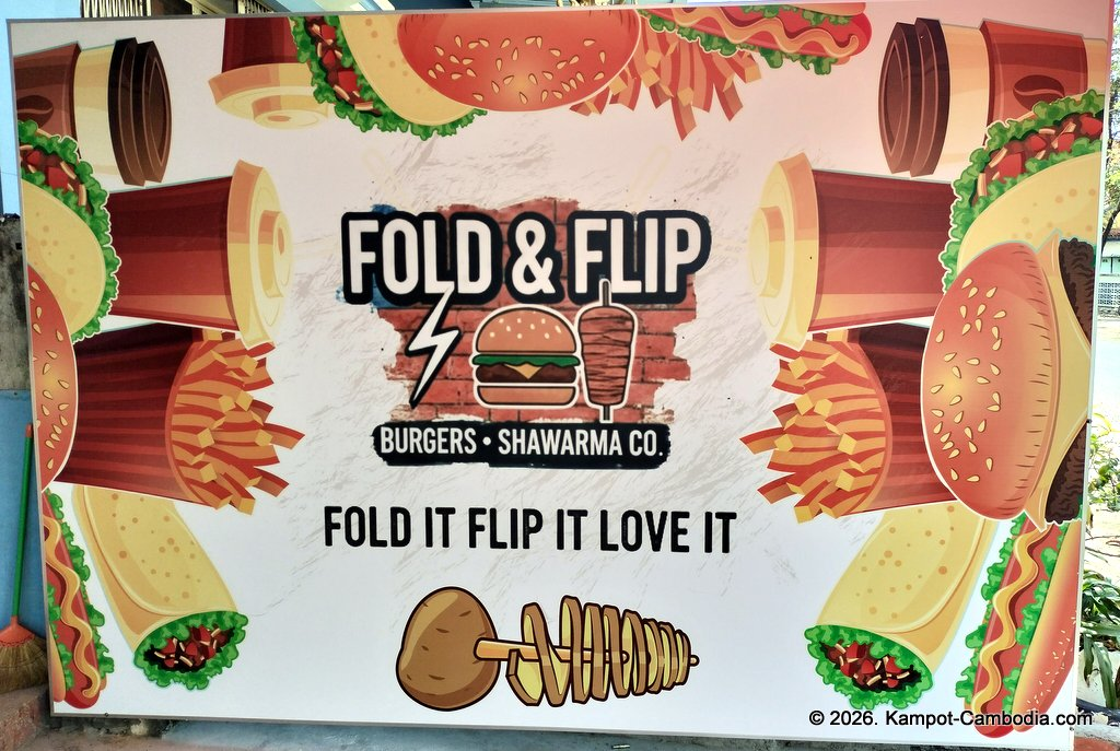 Fold & Flip Burgers and Shawarma Co. Western food in Kampot, Cambodia.