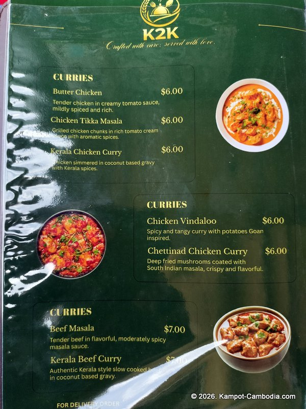 K2K Halal Indian Restaurant in Kampot, Cambodia.