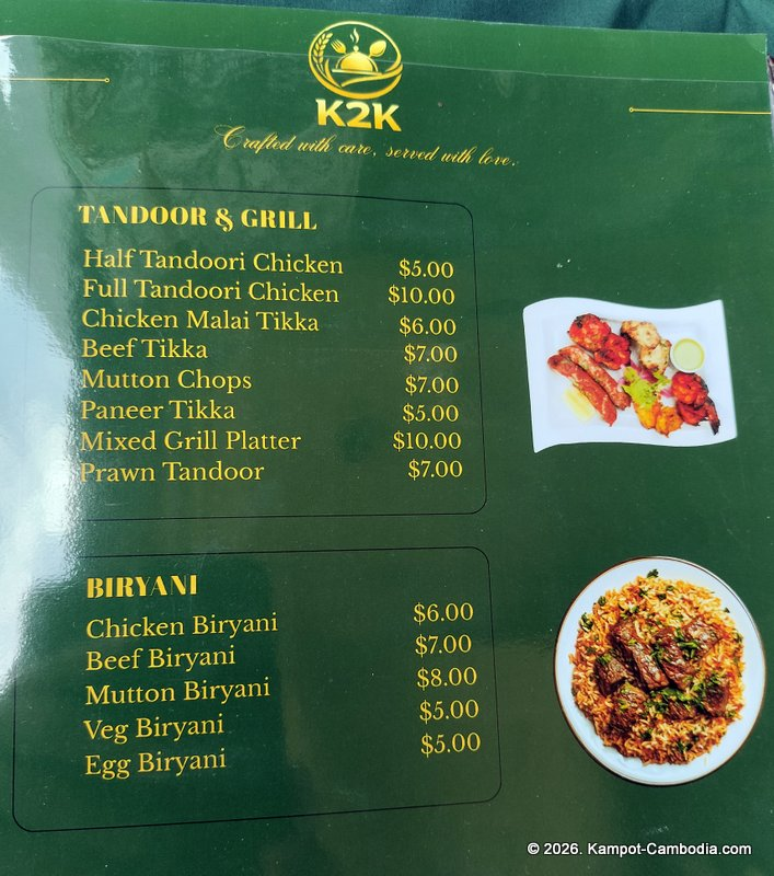 K2K Halal Indian Restaurant in Kampot, Cambodia.