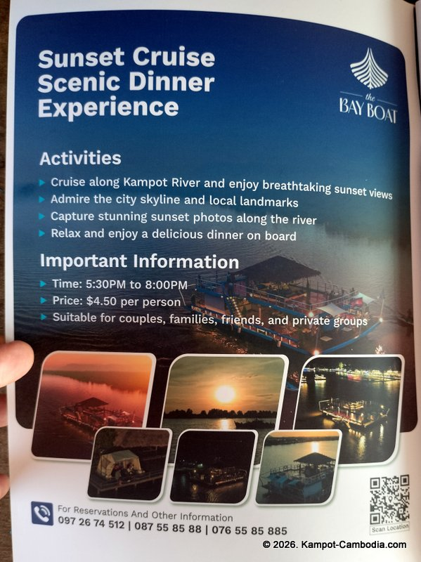 the bay boat. kampot, cambodia. daily cruises on the kampot river.